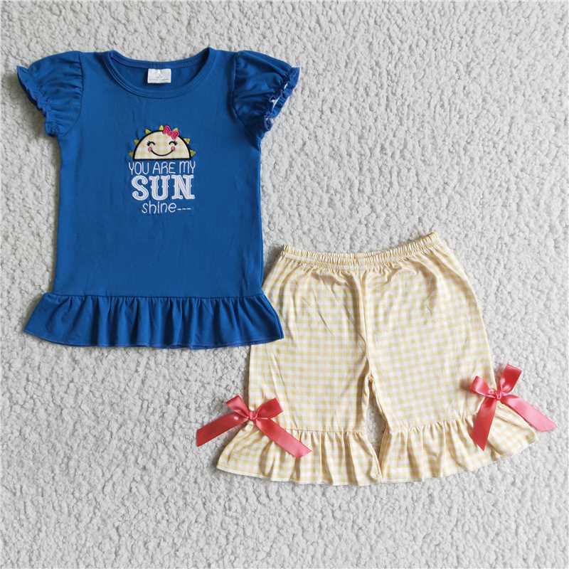 RTS NO MOQ Embroidery short-sleeved shorts suit & short-sleeved sets and romper