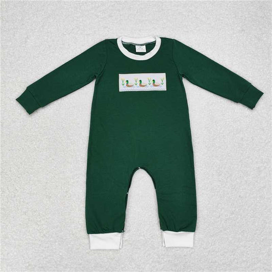 RTS NO MOQ（In Stock) LR1465 Boy green long-sleeved bodysuit with embroidered duck