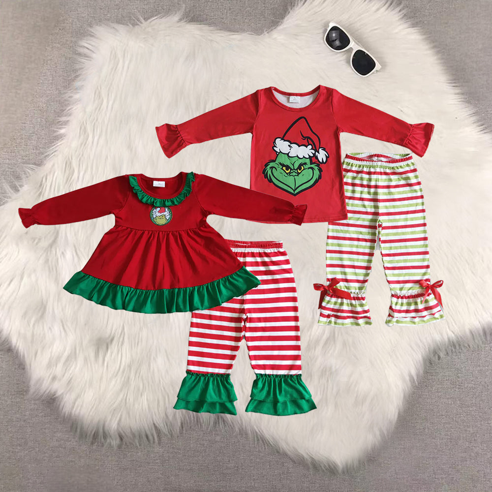 RTS NO MOQ Sibling baby girls clothes Christmas long-sleeved trousers suit