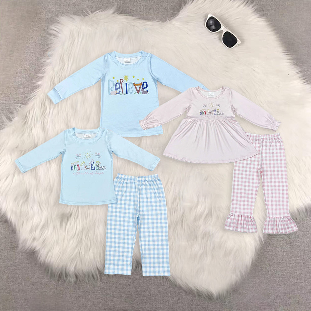 RTS NO MOQ Sibling Baby girls boys Christmas long-sleeved trousers suit & top