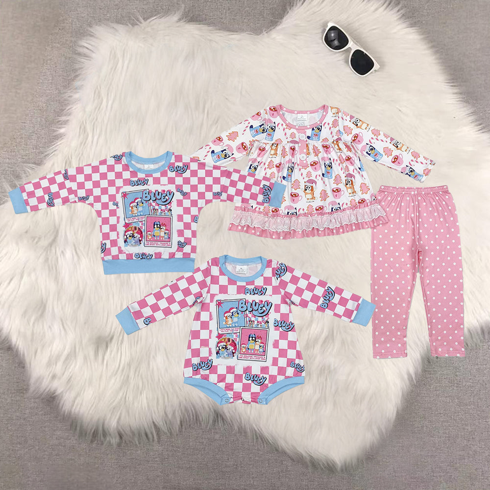 RTS NO MOQ Sibling Baby girls Christmas cartoon long-sleeved trousers suit & rompers & top