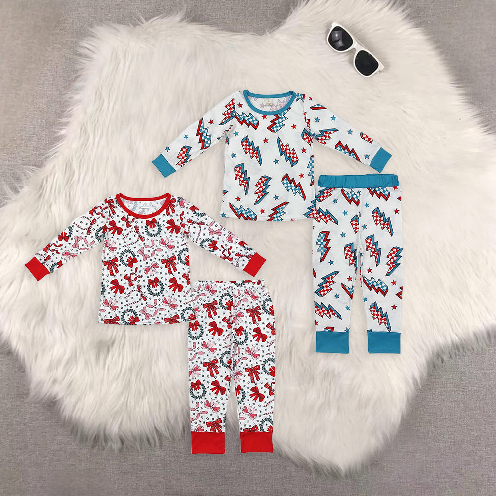 RTS NO MOQ Sibling Baby Girls boys modal Christmas stars Long Sleeve Pants Set