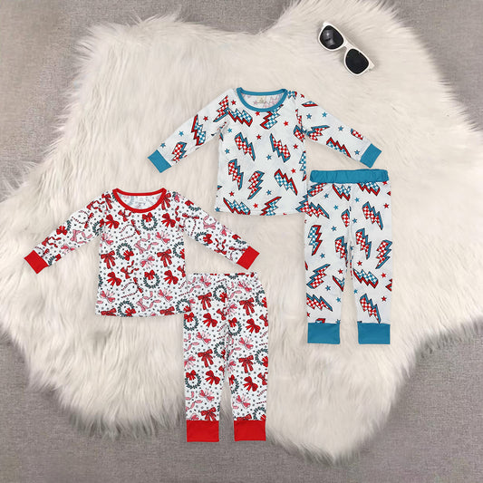 RTS NO MOQ Sibling Baby Girls boys modal Christmas stars Long Sleeve Pants Set