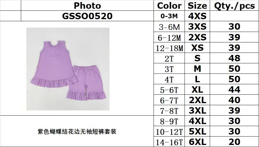 rts no moq GSSO0520 Purple bow lace sleeveless shorts suit