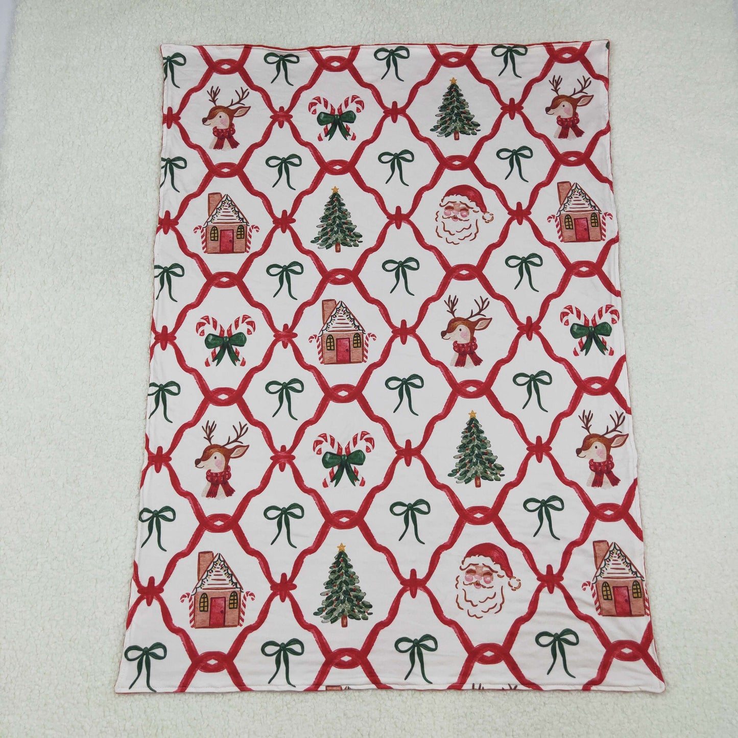 RTS NO MOQ（In Stock) BL0219 Christmas Bear House Bow Pattern Baby Blanket