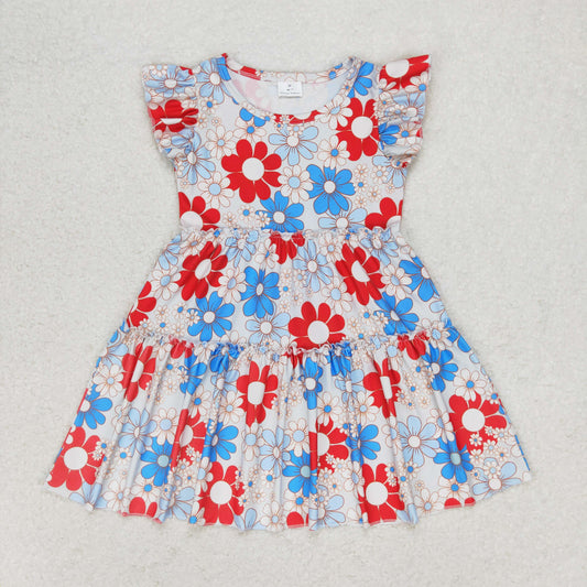 RTS no moq GSD0921 Red and blue floral flying sleeve dress