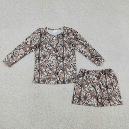 RTS NO MOQ（In Stock) Jungle Branch and Leaf Long-Sleeved Shorts Set