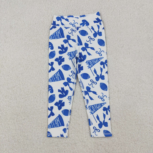 RTS NO MOQ（In Stock) P0845 Blue Football Flared Bow Pattern Yoga Pants