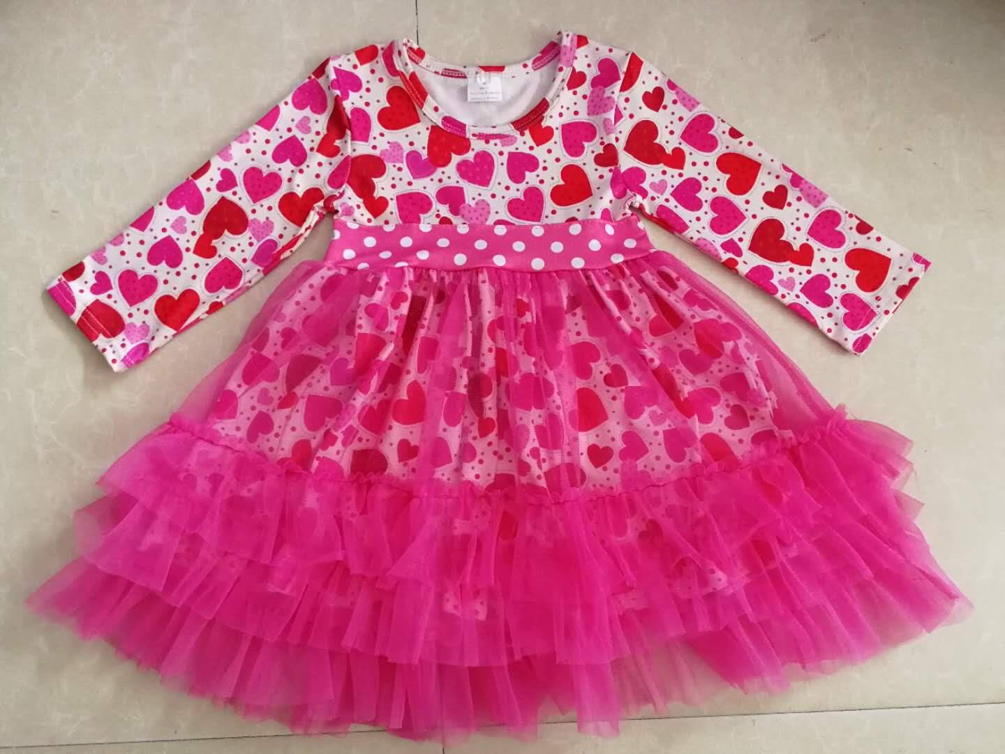 custom moq 5 mix size Valentine's Day Pink Mesh Large dress