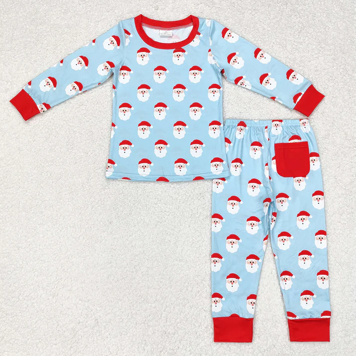 RTS NO MOQ Boys Christmas Blue Red Santa Sibling Pajamas
