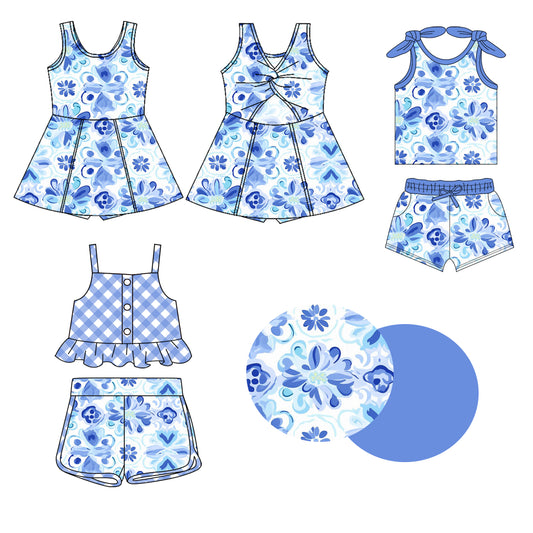 1.20 custom each style moq 5eta 4-6week Sibling Sister floral baby girl short sleeve shorts sets and sets 2 and dress match design