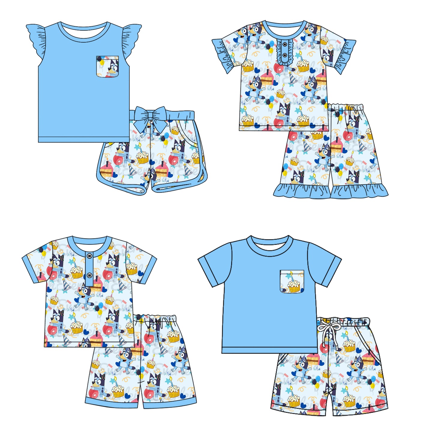 1.4 custom each style moq 5eta 4-6week Sibling Sister cartoon dog baby boy short sleeve shorts sets 1 and sets 2 and set 3 match design