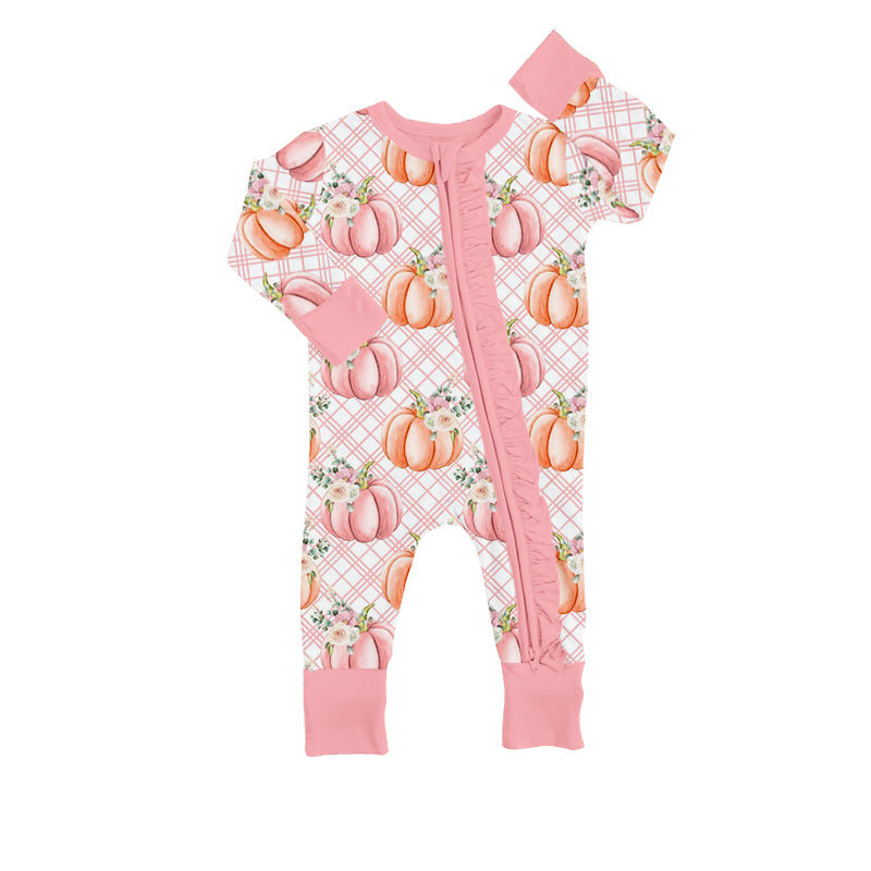 5.7custom each style moq 5eta 4-5week Sibling Sister pink pumpkin prints pink plaid girls outfits and baby romper match family design