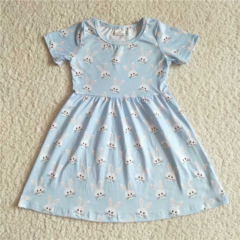 RTS SALES NO MOQ G5-3-1*;\ Rabbit Sky Blue Short Sleeve Skirt 兔子天蓝色短袖裙