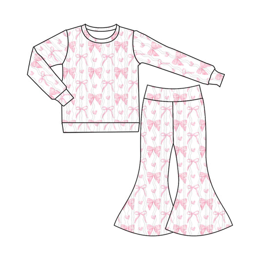 9.24 custom each style moq 5eta 4-6week baby girls clothes bow pink long sleeve pants sets