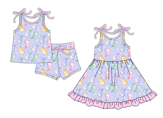 26.1.5 custom each style moq 5 eta 6-8week Sibling Sister easter baby short sleeve shorts sets and dress match design
