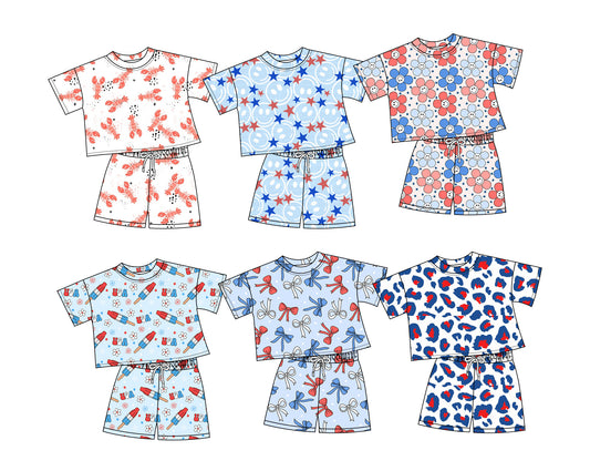 1.11 custom each style moq 5eta 4-6week Sibling Sister baby girls short sleeve shorts sets 1 and sets 2 and sets 6 match design