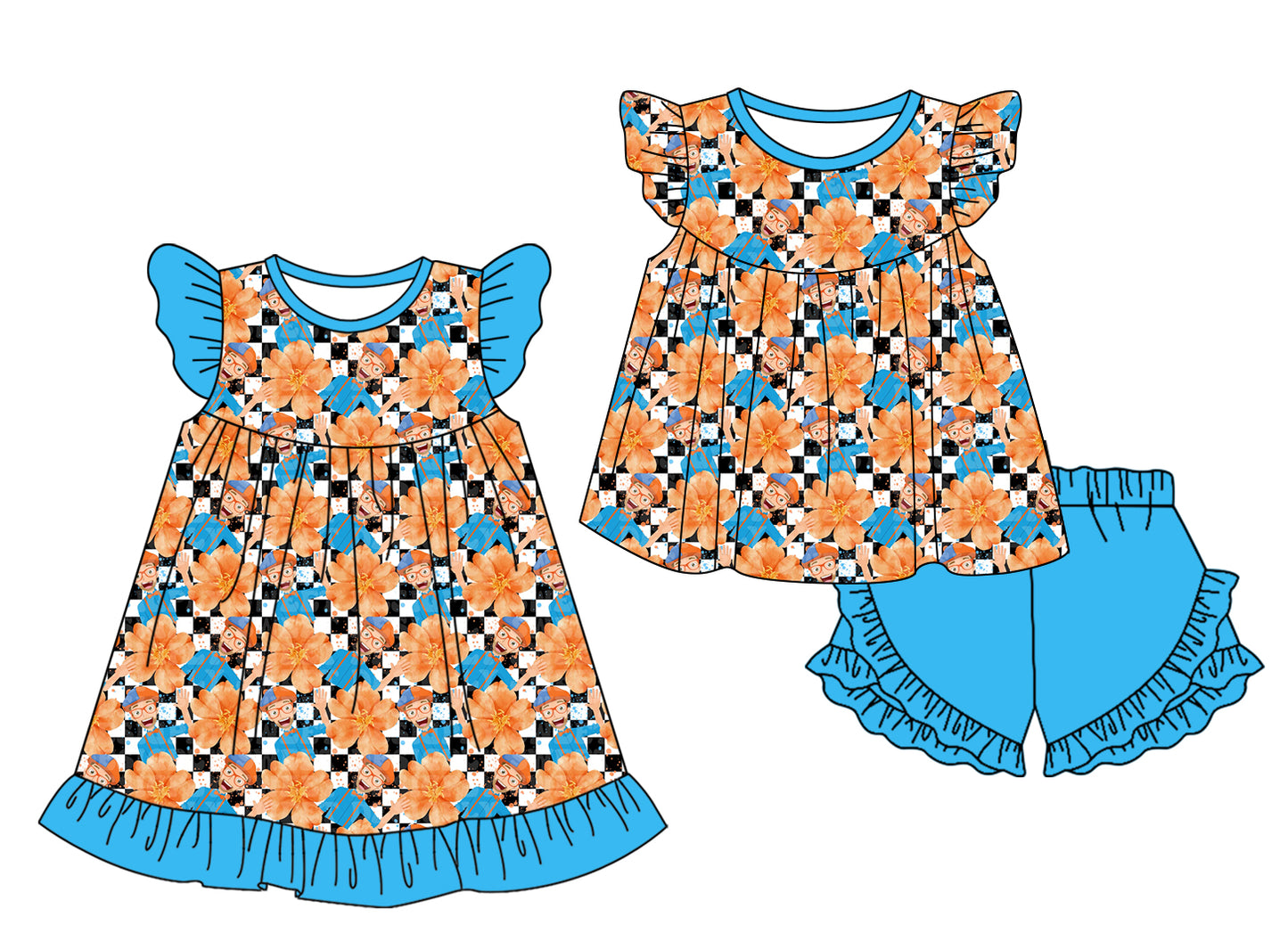 12.30 custom each style moq 5eta 4-6week Sibling Sister floral baby girl short sleeve shorts sets and dresses match design