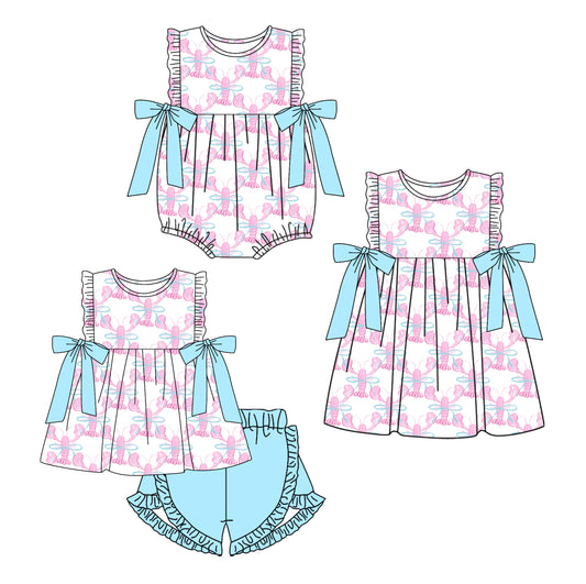 1.23 custom each style moq 5eta 4-6week Sibling Sisters baby girl short sleeve shorts sets and dress and rompers match family design