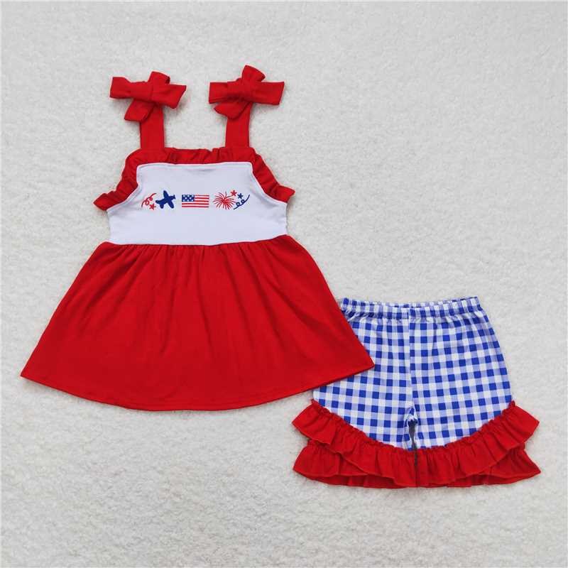 Baby Girls boys airplane flag print red boys and girls set Family siblings set