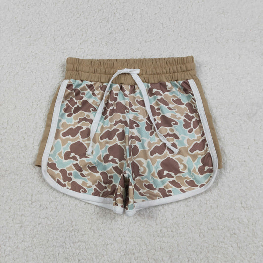RTS NO MOQ（In Stock) Blue-green-brown camouflage drawstring shorts