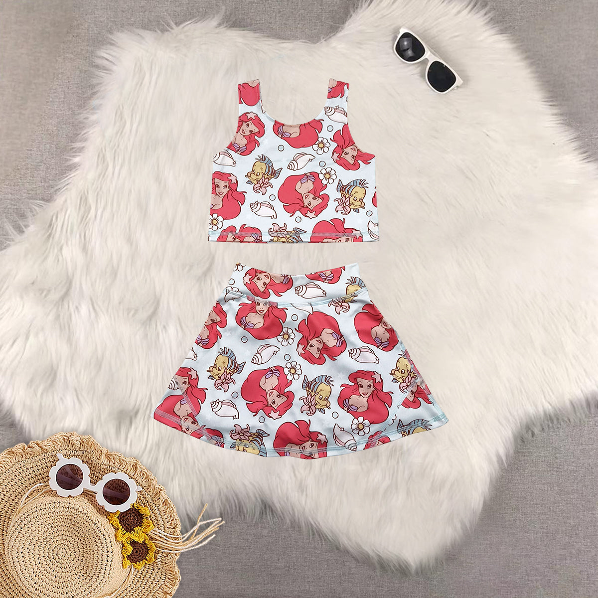 RTS NO MOQ baby girl clothes cartoon sleeveless skirt yoga set