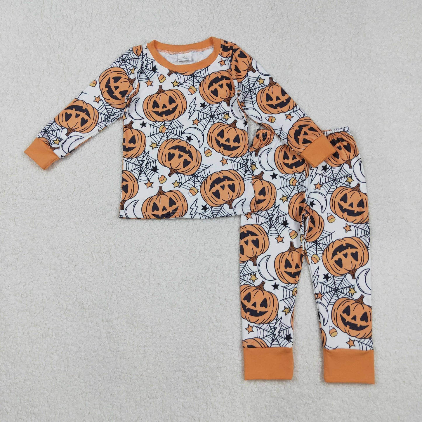 RTS NO MOQ（In Stock) BLP1210 Halloween Smiley Pumpkin Star Spiderweb Candy Long-Sleeved Pants Pajama Set