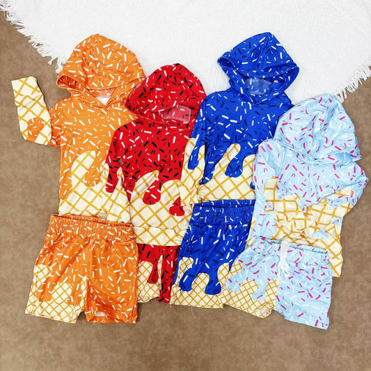 RTS NO MOQ Sibling baby girls clothes hooded long sleeve shorts sets