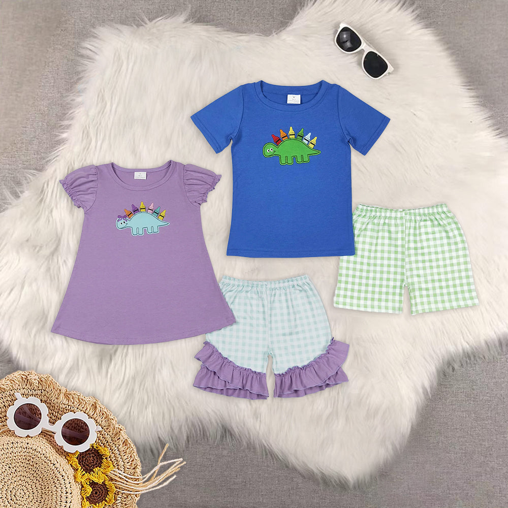 RTS NO MOQ Embroidery short-sleeved shorts suit & short-sleeved sets