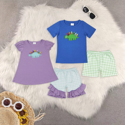 RTS NO MOQ Embroidery short-sleeved shorts suit & short-sleeved sets