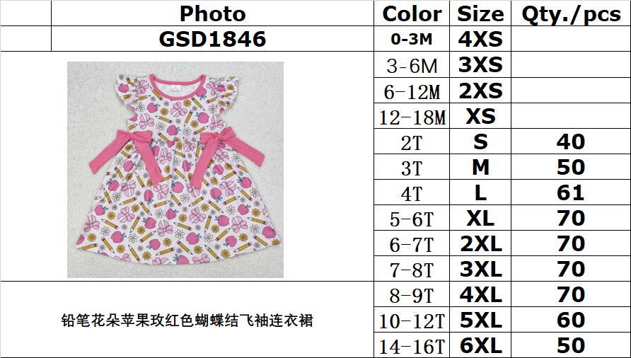 RTS NO MOQ ETA 5/7days Arrived GSD1846 Pencil Flower Apple Rose Red Bow Flying Sleeves Dress