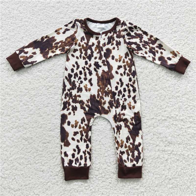 RTS NO MOQ（In Stock) LR0308 Ink pattern zipper long-sleeved jumpsuit