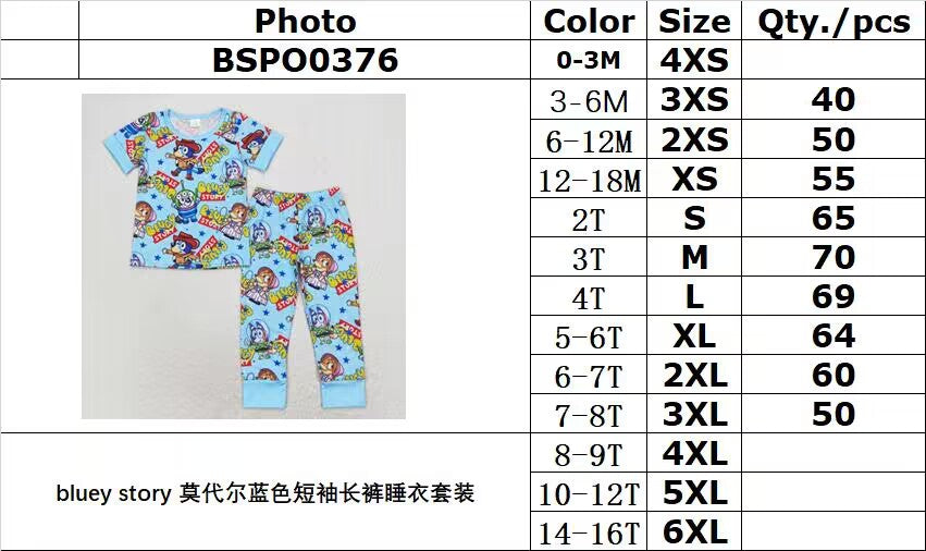 bamboo RTS NO MOQ BSPO0376 bluey story Modal blue short-sleeved long pants pajama set