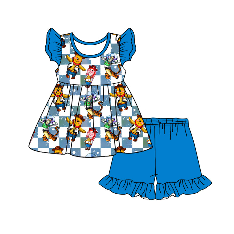 Custom moq 3 eta 7/8week moq 5 eta /4/5week baby girl clothes cartoon flying Sleeve Top Shorts Set