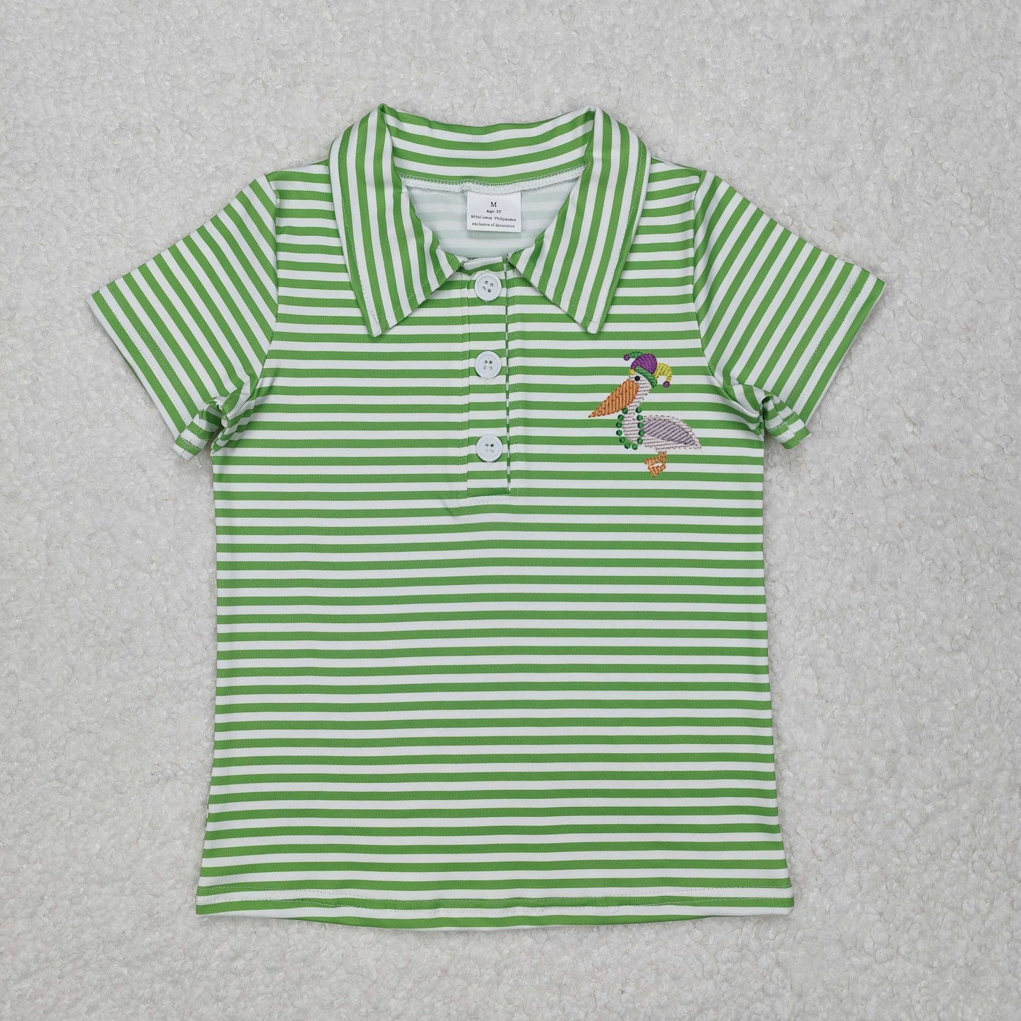 RTS NO MOQ ETA 5/7days arrived BT1094 Carnival bird green striped short-sleeved top