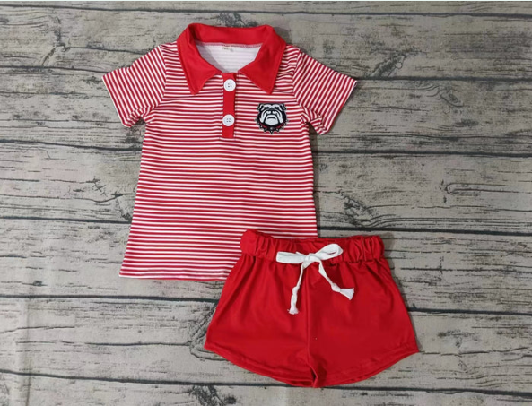 Deadline August 7 custom no moq Red Striped Short Sleeve Shorts Set