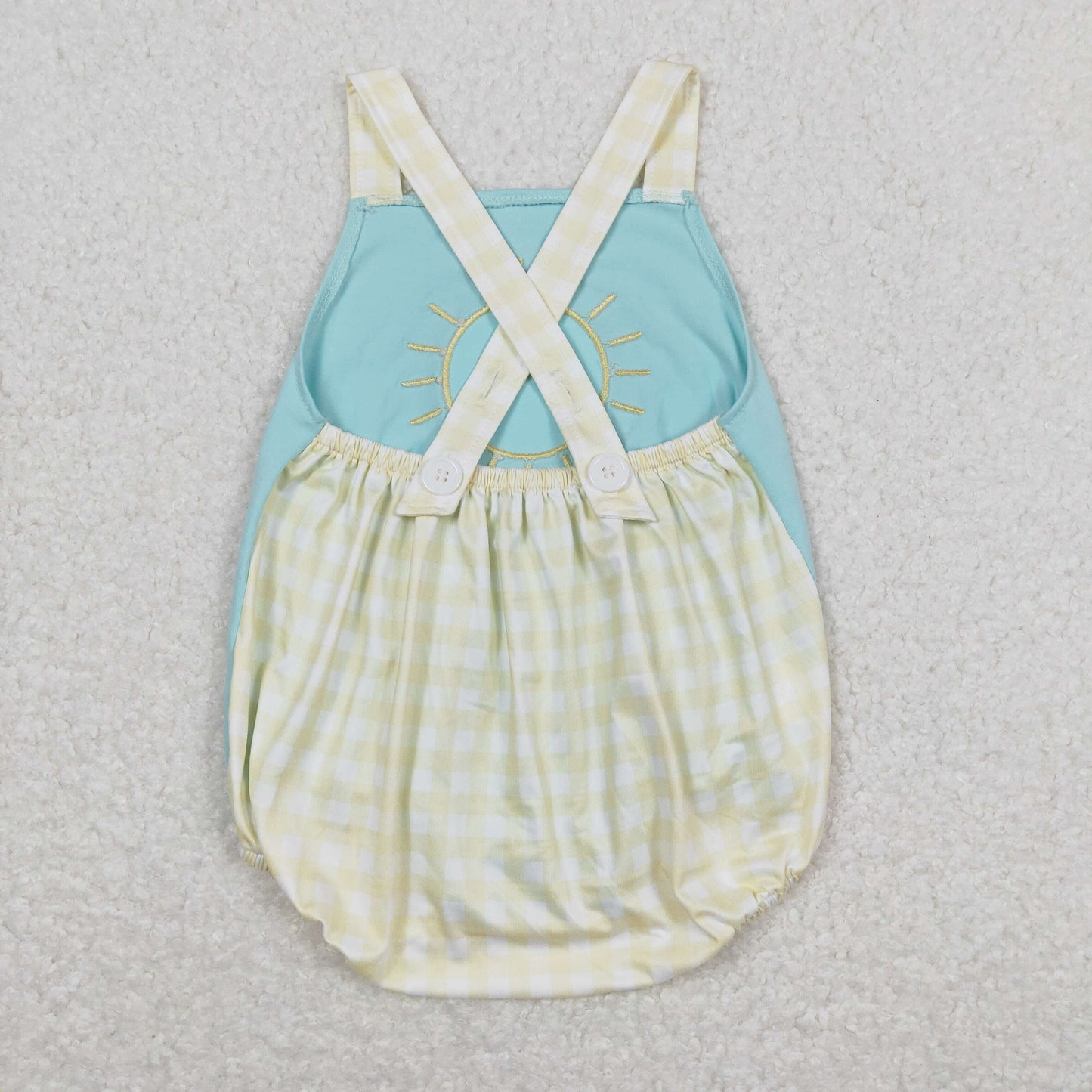 SR1072 Embroidery sunny day yellow and white plaid blue and green vest jumpsuit