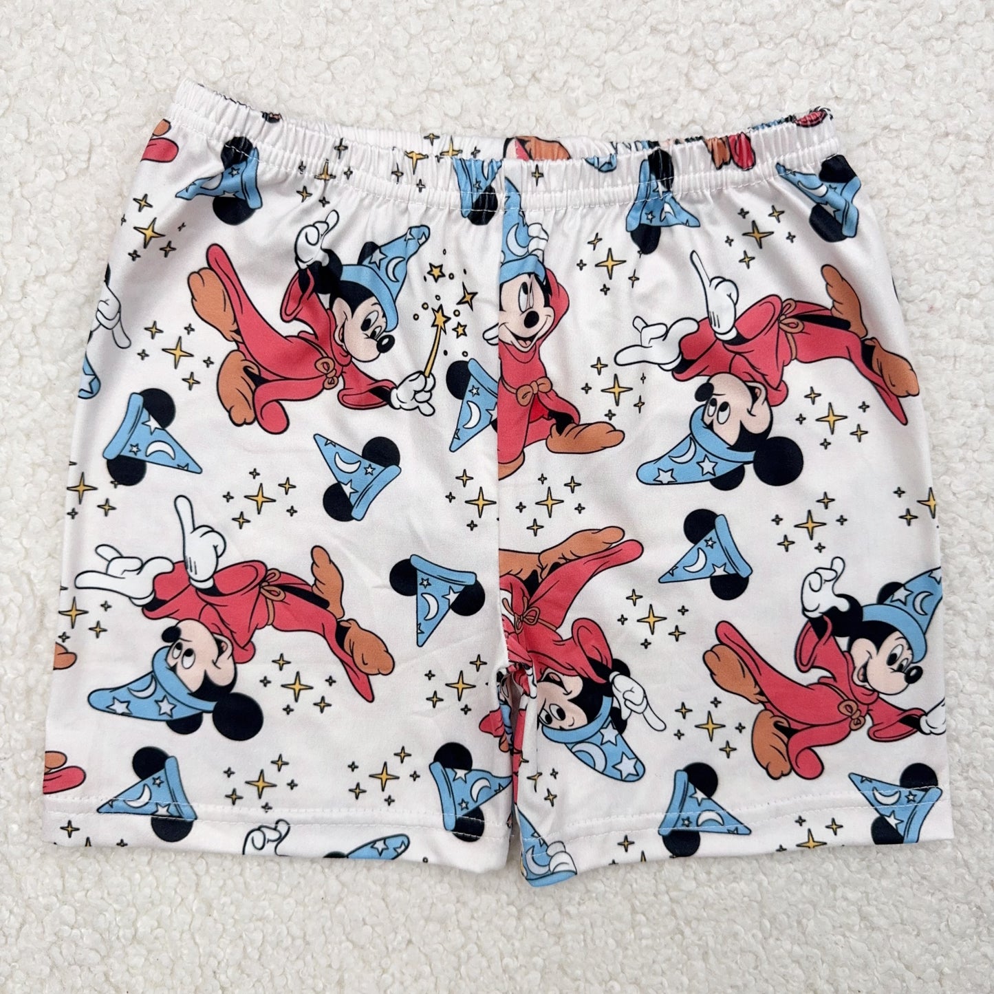 RTS SALES NO MOQ星星月亮蓝色帽子米奇白底短裤Stars and Moon Blue Hat Mickey White Shorts