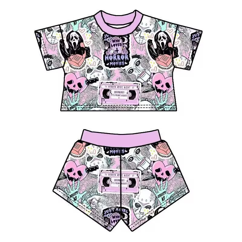 Deadline September 17  custom no moq eta 6-8 weeks Telephone Ghost Radio Purple Short Sleeve Shorts Set