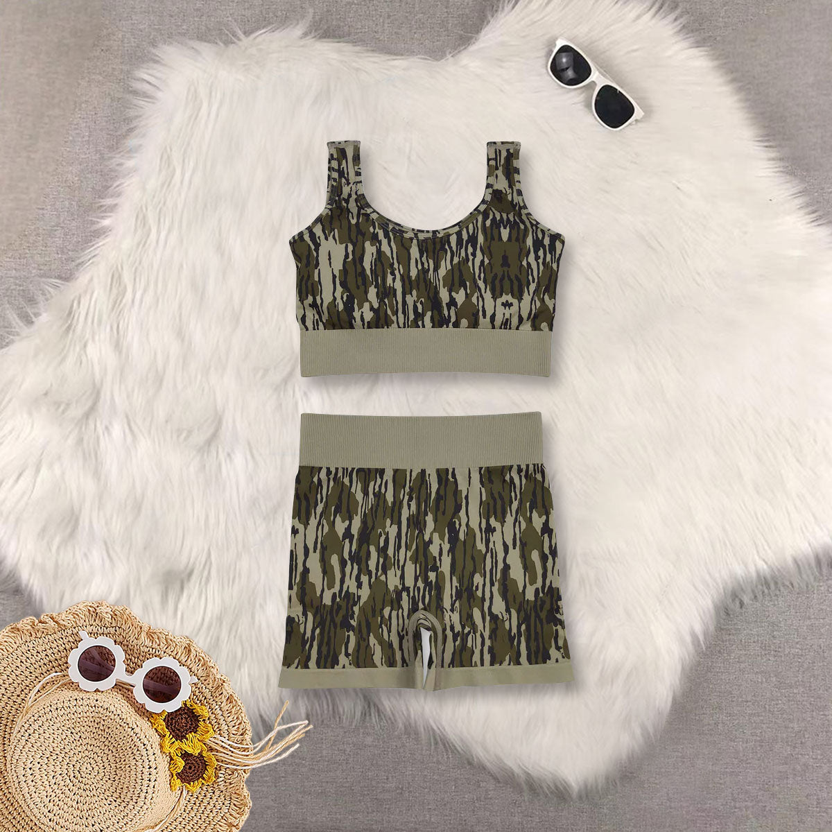 RTS NO MOQ Sibling Adult Women's camouflage Tank Top shorts sets