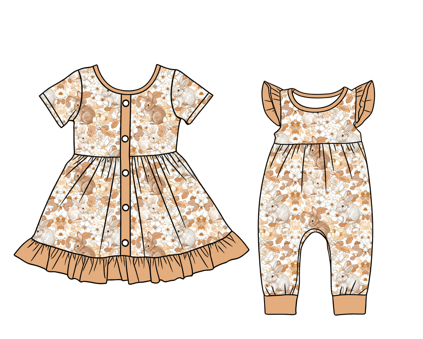 26.1.5 custom each style moq 5 eta 6-8week Sibling Sister easter floral baby short sleeve romper and dress match design