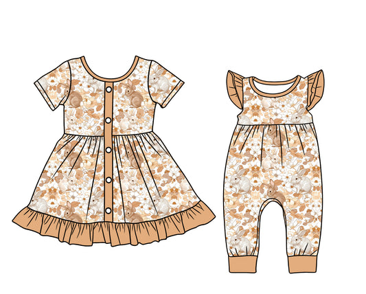 26.1.5 custom each style moq 5 eta 6-8week Sibling Sister easter floral baby short sleeve romper and dress match design