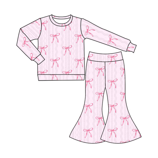 9.24 custom each style moq 5eta 4-6week baby girls clothes bow pink long sleeve pants sets