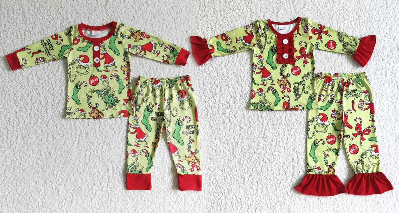 Baby Girls boys Christmas cartoon character print yellow top and pants Family siblings set