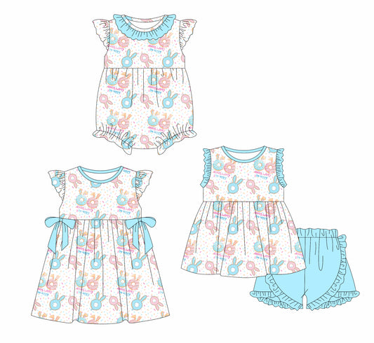 12.30 custom each style moq 5eta 4-6week Sibling Sister easter rabbit baby girl short sleeve shorts sets and dress and rompers match family design