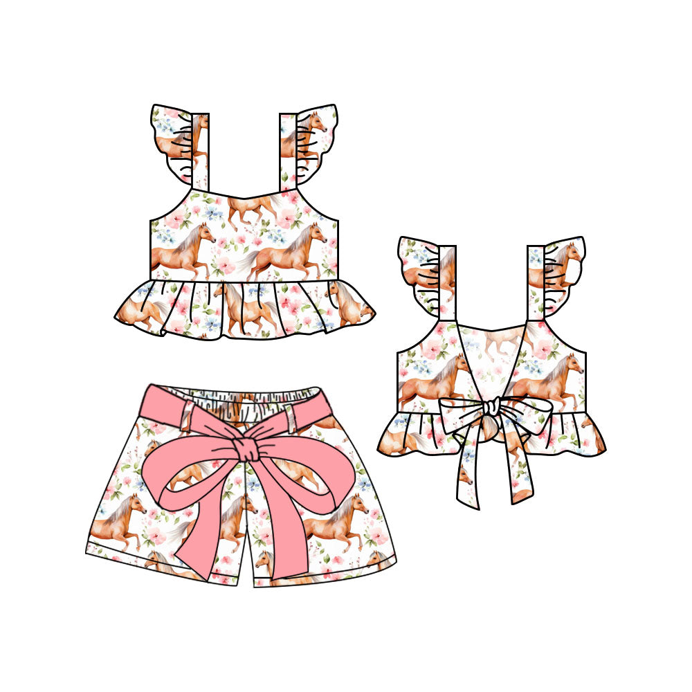 1.17 custom each style moq 5eta 4-6week Sibling Sister baby girls short sleeve shorts sets 1 and sets 2 and sets 6 match design