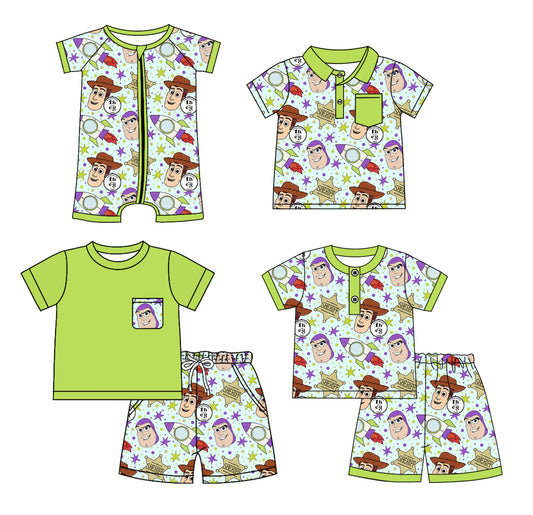 1.15 custom each style moq 5eta 4-6week Sibling Sister toy story baby girl sets 1 and sets 2 and boy rompers and top match family design