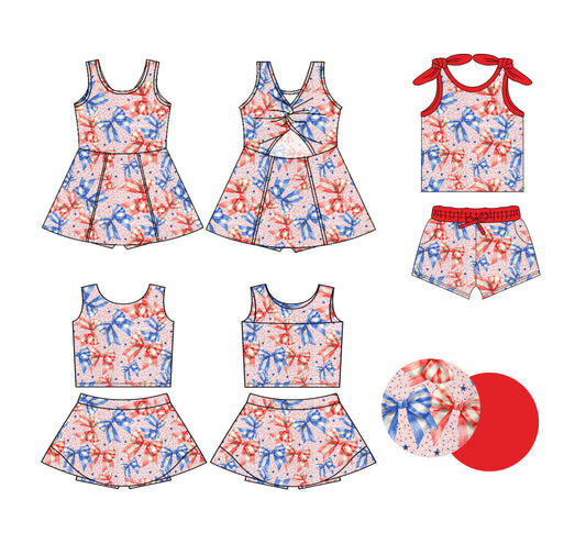25.12.30 custom each style moq 5 eta 6-8week Sibling Sisters bow baby girl clothes short sleeve shorts sets and skirts set 2 and dress match family design