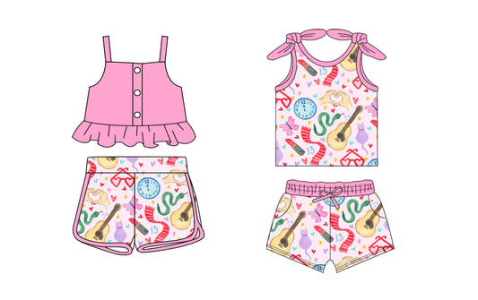 1.21 custom each style moq 5eta 4-6week Sibling Sister taylor swift baby girls short sleeve shorts sets and jumpsuit match design