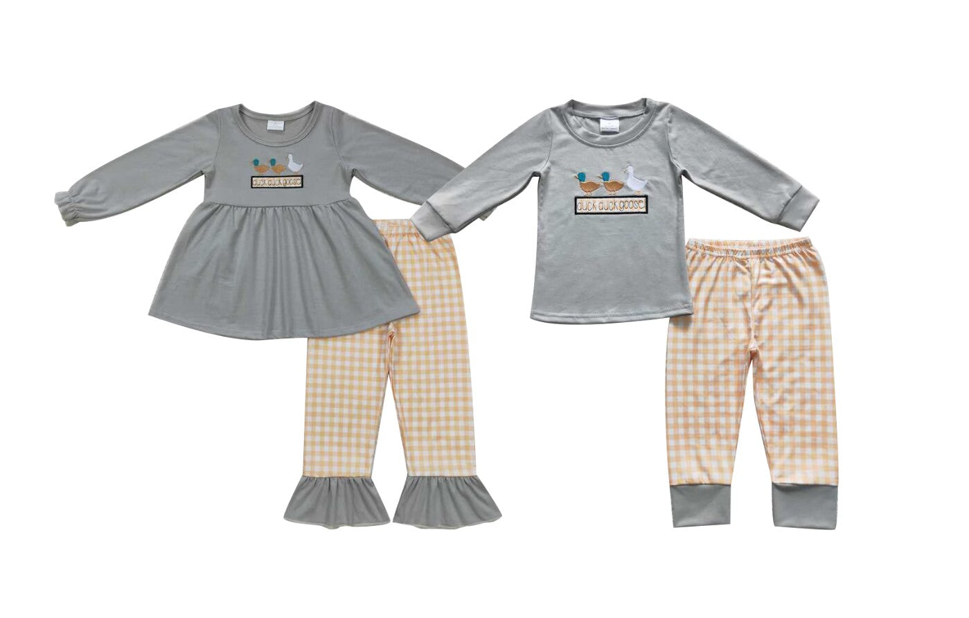 Baby Girls boys duck prints gray Sibling Shirts Shorts Pajamas Clothing Sets